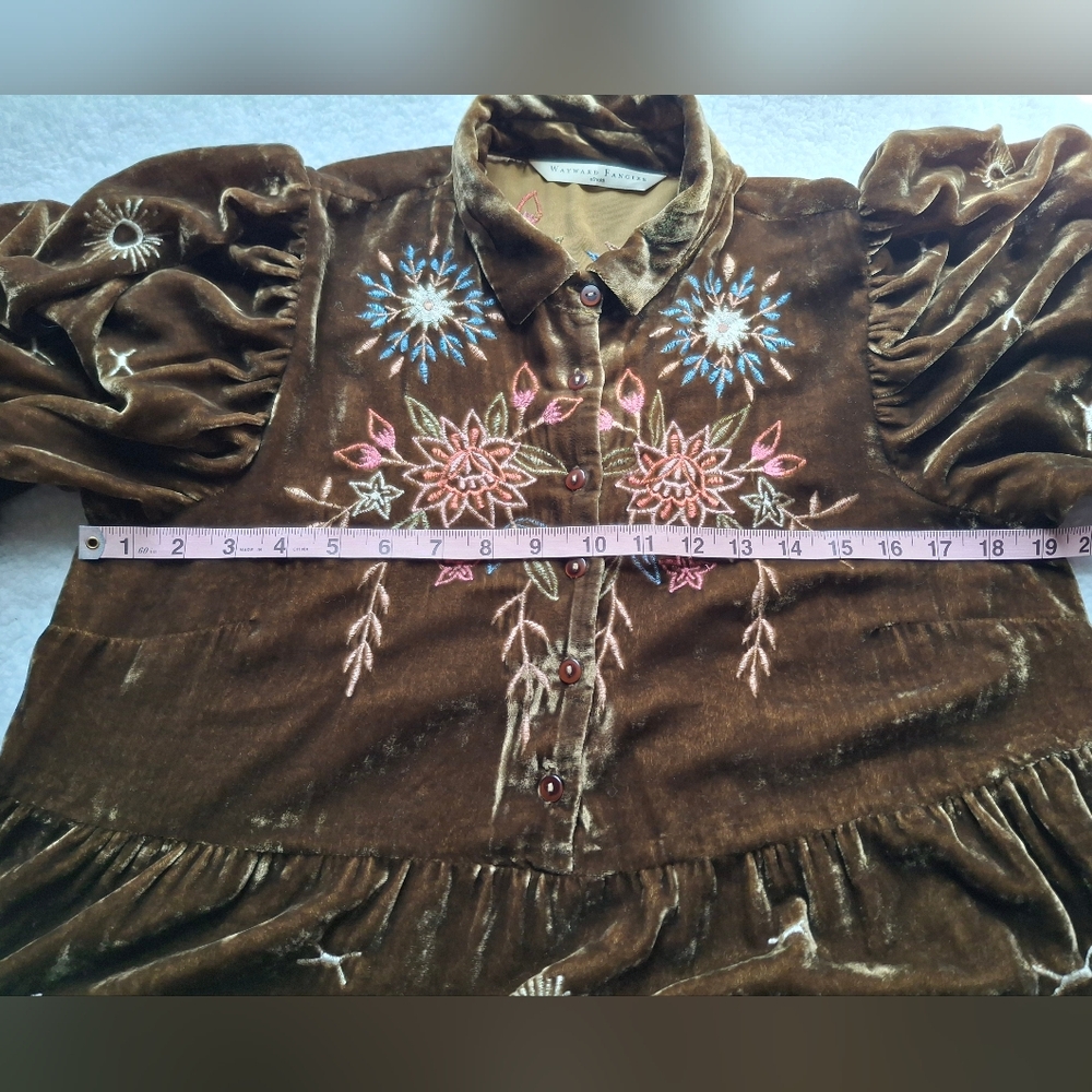 Wayward Fancies Collared Floral Embroidered Velvet Dress- Size In Description - Picture 14 of 16